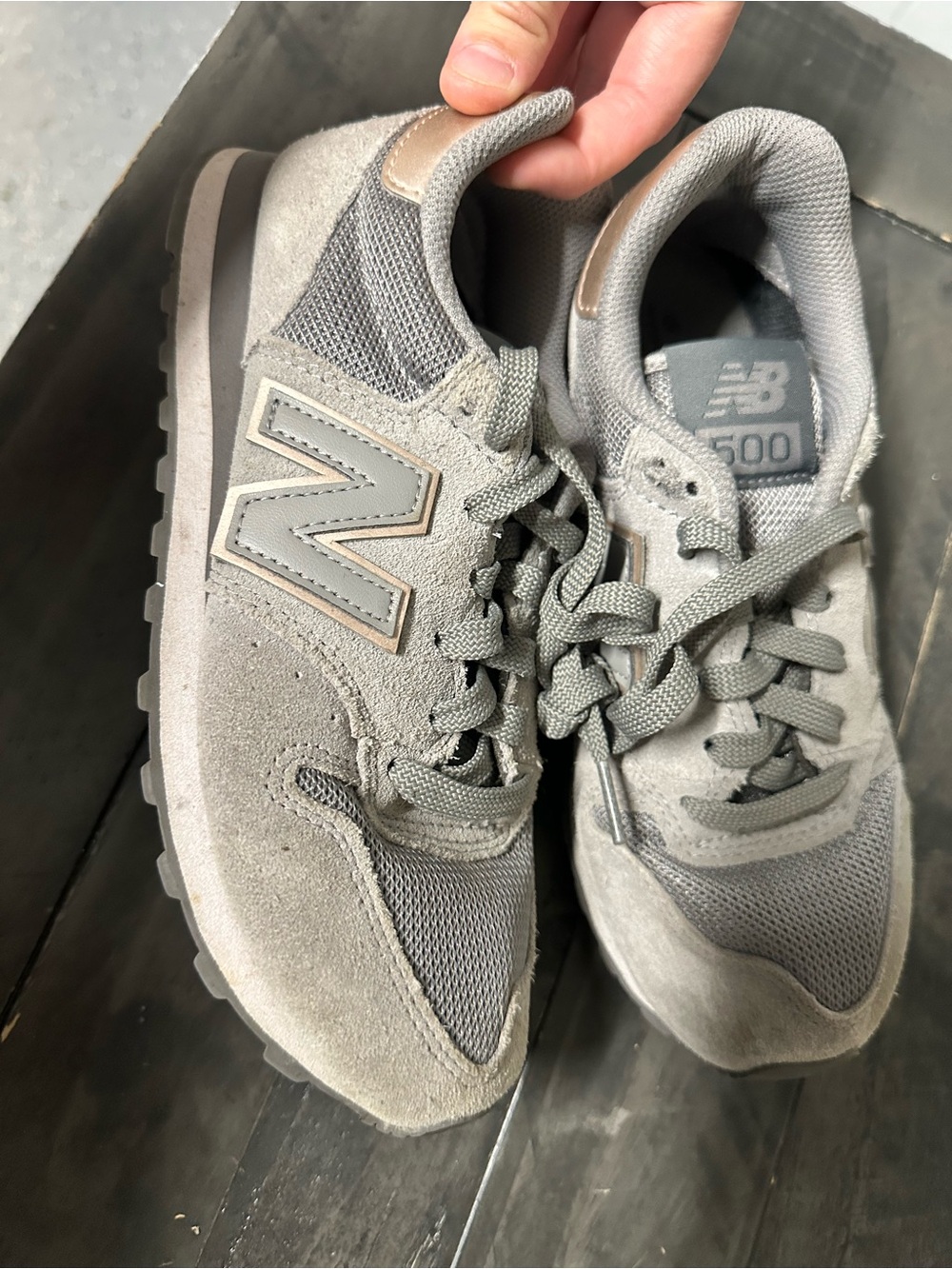 New Balance Women’s 500 Sneakers in Gray Suede and Mesh